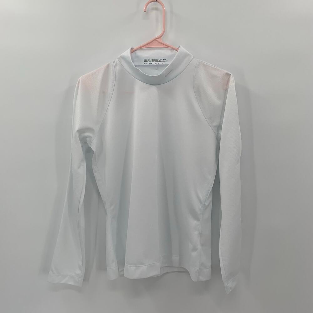 Nike Golf Long Sleeve Shirt Womens Small Mock Neck White Dri Fit Base Layer Logo